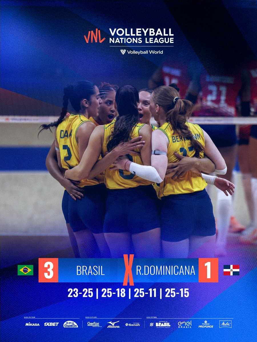 volei's tweet photo. Tá dominado! 🔥 

Vitória brasileira contra a República Dominicana em Brasília pela Liga das Nações feminina!

Com o apoio da torcida no Ginásio Nilson Nelson,  o Brasil ganhou de virada por 3 sets a 1 e conquistou sua segunda vitória na competição https://t.co/cZoe2AdD2V