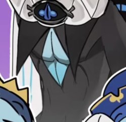 Kissysea2's tweet photo. Why do some Shadow Milk artists genuinely think his chest is an open gap? Isn't it just a blue diamond applique? https://t.co/USAVO2c8ul