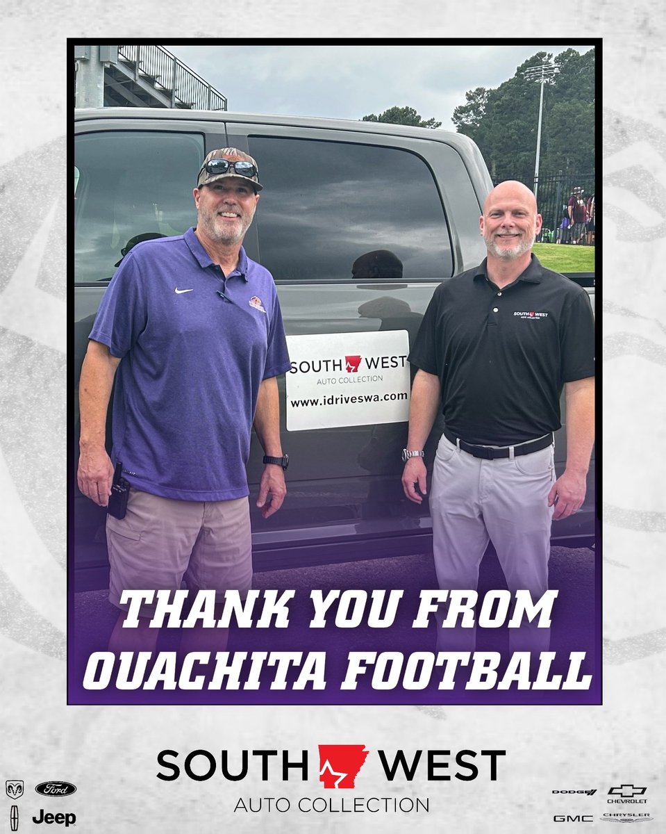 OuachitaFB's tweet photo. Ouachita Tiger Football is grateful for Josh Owen and Southwest Auto Collection’s continued support! Their big-city selection and hometown service make them a vital part of our championship-winning drives! 

#FinishEmpty https://t.co/x3ChaQ8cnD