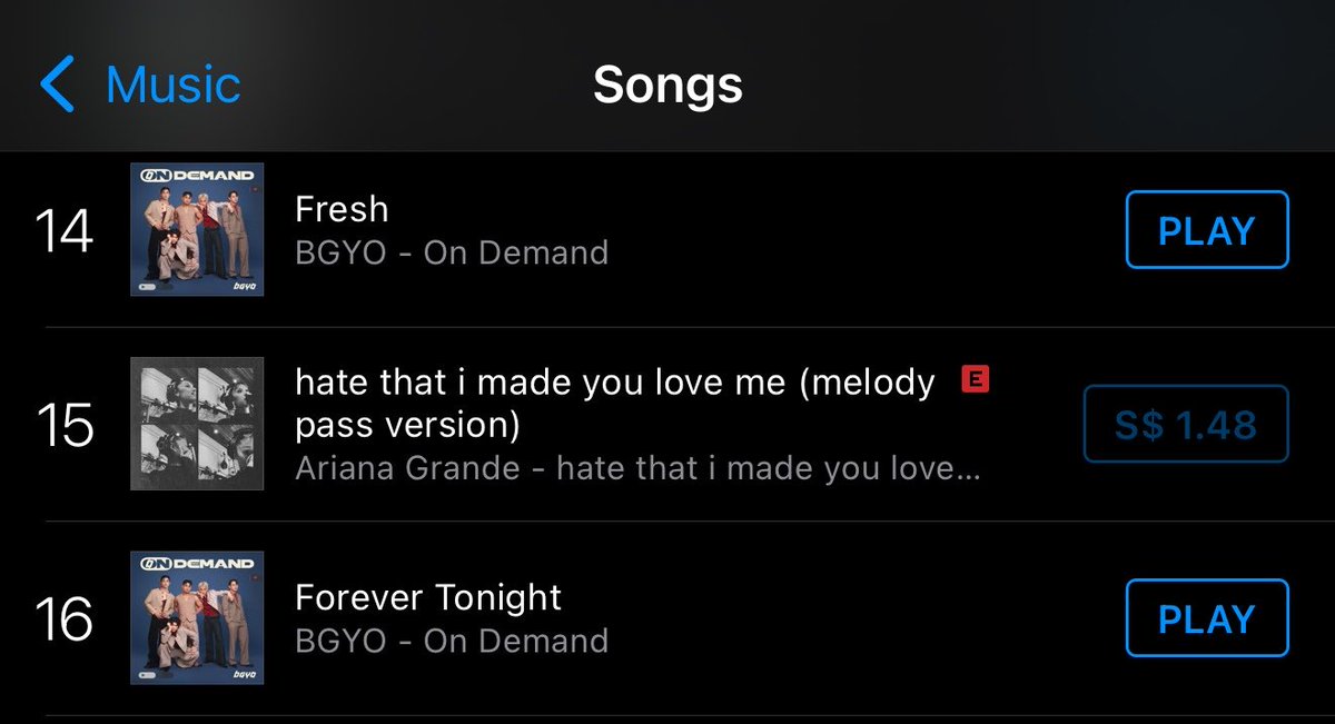 moowjoes's tweet photo. On Demand number 3 on iTunes Singapore! 

14 - Fresh
16 - Forvever Tonight
35 - Sinta
36 - Trono
37 - Raindrop
38 - Mean Girl
39 - Life’s Too Short

FOREVER TONIGHT MV

#BGYO_OnDemandEP
#BGYO https://t.co/Lh0XhdI2oI