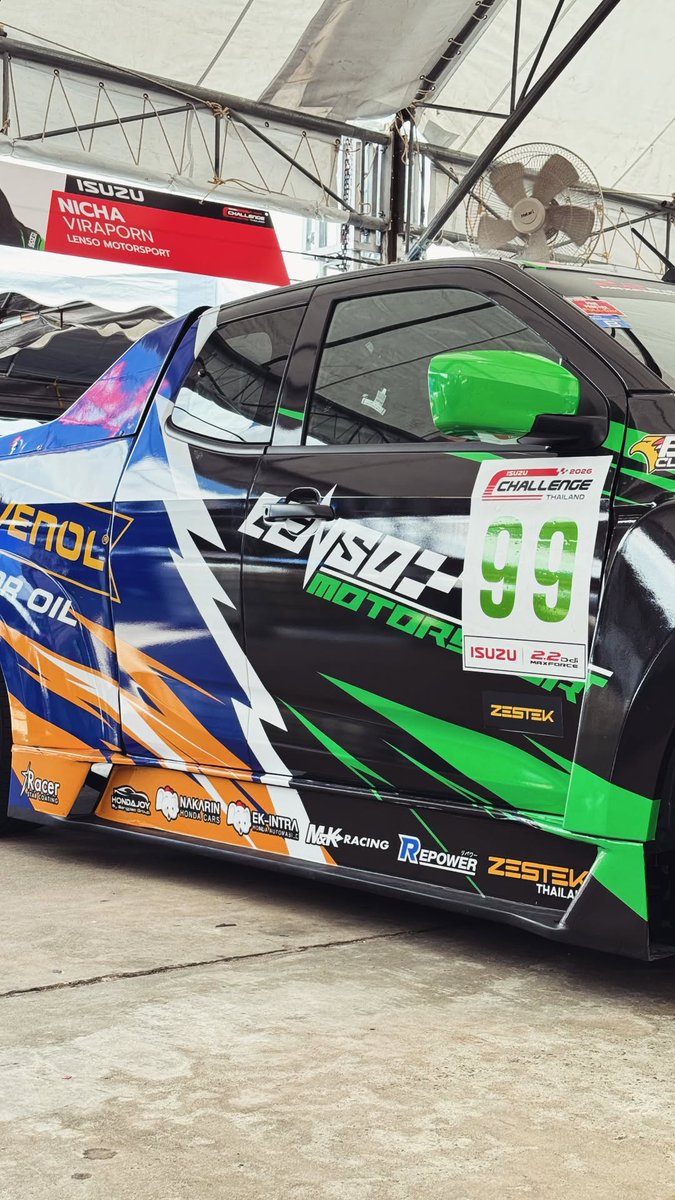 bellward13's tweet photo. The new #99 car will be on the track with P’Vee today!
P’Vee will be representing the Lenso Team this race weekend, so let’s cheer him on and wish him good luck! 🙏🏁
#ISUZUCHALLENGETHAILAND #ptmaxnitronracingseries2026
#LensoMotorsport #ptmaxnitron
#VeeThana #barcodetin https://t.co/kBS5DbOM6I
