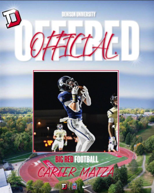 Carter_Matza's tweet photo. After a great call with @coachhatem, I’m happy to say that I received an offer to continue my academic and athletic career at Denison University. 

@MCAthletics @marinij_sports @DUFootball @DenisonSports @FootballMCCats @Coach_Bubonics https://t.co/2AXnHyzXcG