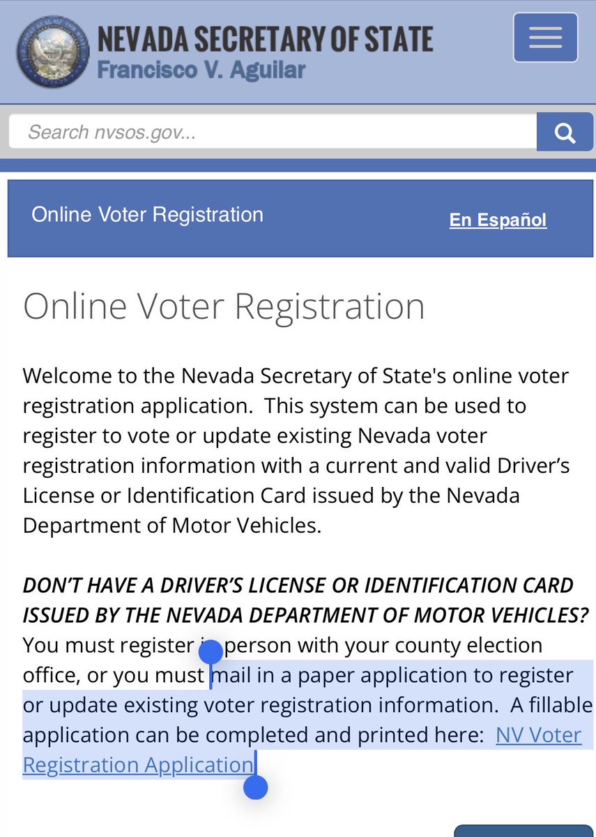 desertatomic's tweet photo. @LangmanVince @cgnitmar1 💯👍You want to vote in Nevada? You don’t need any ID. Go to the Voter Registration website, download a form, sign it, &amp; mail it in. Nevada will then send you a ballot that you can use to vote, and when you mail it in they’ll verify it by the registration form they didn’t verify. https://t.co/O47HWKse9a
