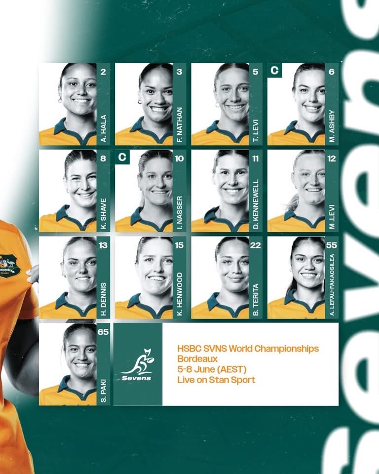 JillyCollins_'s tweet photo. Your squad for the finale  🙌

HSBC SVNS World Championship Final
🗓️ June 5 - 8 (AEST)
🏟️ Stade Atlantique, Bordeaux
📺 @stansportau https://t.co/XpwiPcSUKW