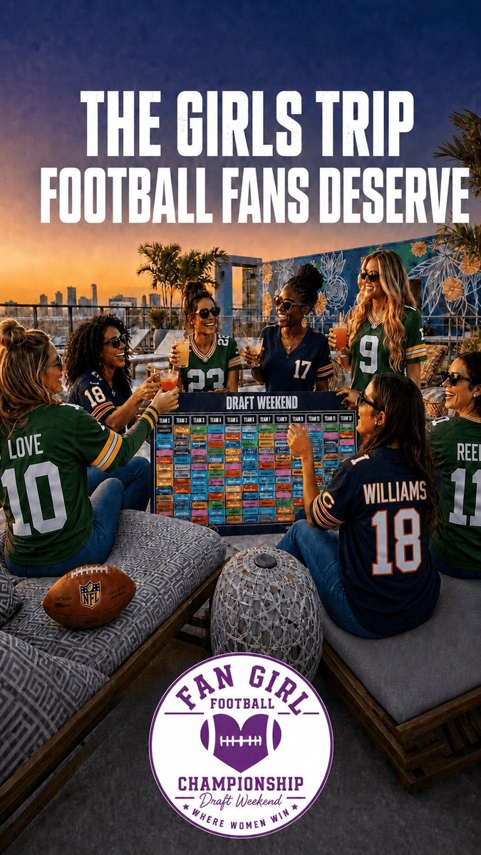 SportsFanGirl24's tweet photo. The girls trip football fans deserve. 🏈✨

A weekend full of fantasy football, drafts, cocktails, strategy talk, laughs, and finding your crew. Whether you’re brand new to fantasy football or already grinding best ball drafts all summer, Fan Girl Championship Draft Weekend is built for women who love the game.

📍 Tampa, FL
📅 August 21–22, 2026
🏨 Aloft Midtown Tampa

Come draft with us, connect with women from all over the fantasy football community, and make this your favorite weekend of the season.

Spots are limited — and once they’re gone, they’re gone. 👀