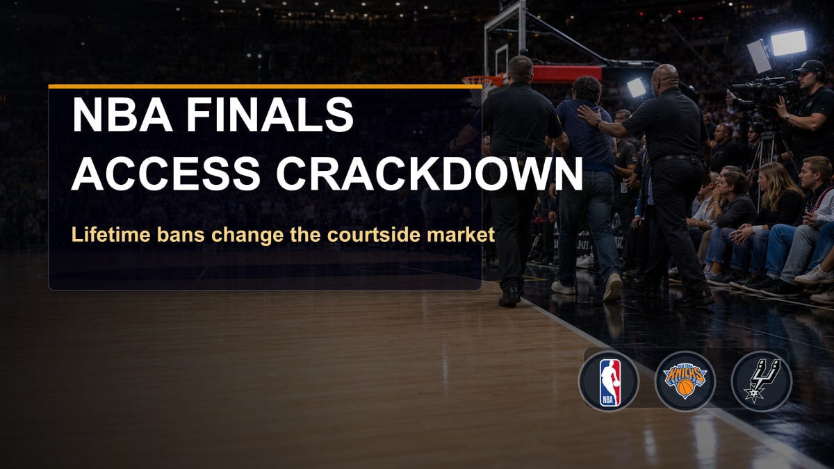 VOCsystems's tweet photo. The NBA Finals fan-ban story is bigger than one Wemby selfie.

DME read: lifetime bans are the league pricing viral stunts out of the courtside market before Game 2.

https://t.co/YAc4icUa9p

#NBAFinals #Knicks #Spurs #NBA https://t.co/GZAg5v2G9g