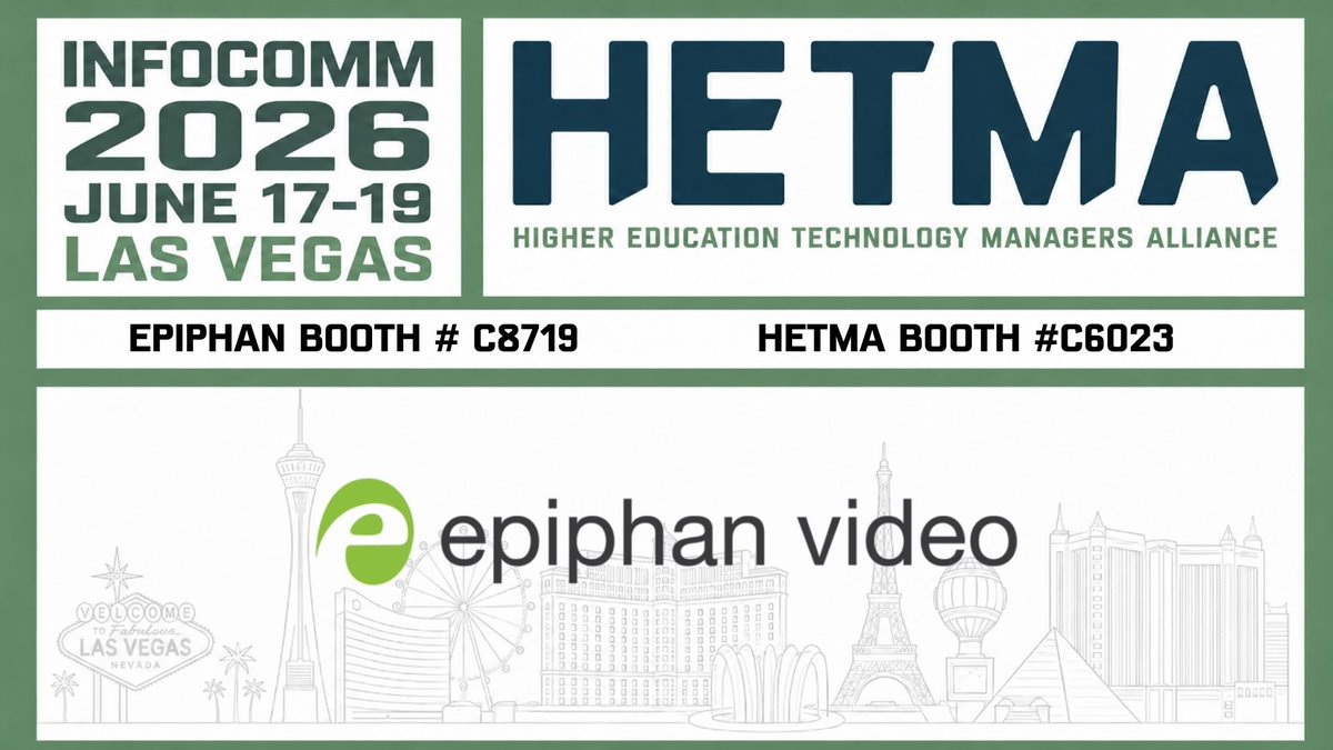 HETMA_org's tweet photo. Lecture capture is not just about recording the front of the room anymore. It has to fit hybrid learning, accessibility expectations, video workflows, and the support realities that come with scaling across campus.

@EpiphanVideo is coming to InfoComm 2026 with the EC20 PTZ Camera, Pearl Nexus, Epiphan Edge, and a preview of its in-development Agent-ready AV work. For higher ed teams looking at purpose-built lecture capture and classroom video workflows, this is a booth to have on the tour list.

Find Epiphan Video at Booth C8719.

#HETMA #InfoComm2026 #AVTweeps