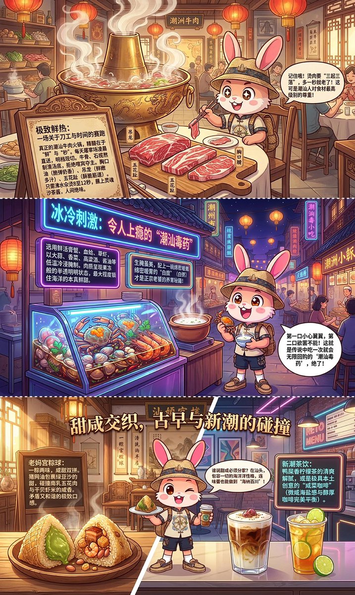 HaiLu91519's tweet photo. ✨ 漫游汕头老城街巷🐰赞兔兔邂逅南洋风情！
中西交融的骑楼藏着百年侨商往事，鲜香牛肉火锅、冰凉生腌填满市井，夜幕红灯笼亮起，英歌舞锣鼓响彻街区，一城把南洋乡愁与潮汕烟火揉在了一块儿。#给阿嬷的情书 #Teochew #Chiuchow #ChinaTravel #ChaoshanTravel #大美中国 #Zantutu #Chaoshan https://t.co/VRsnmHc2k1
