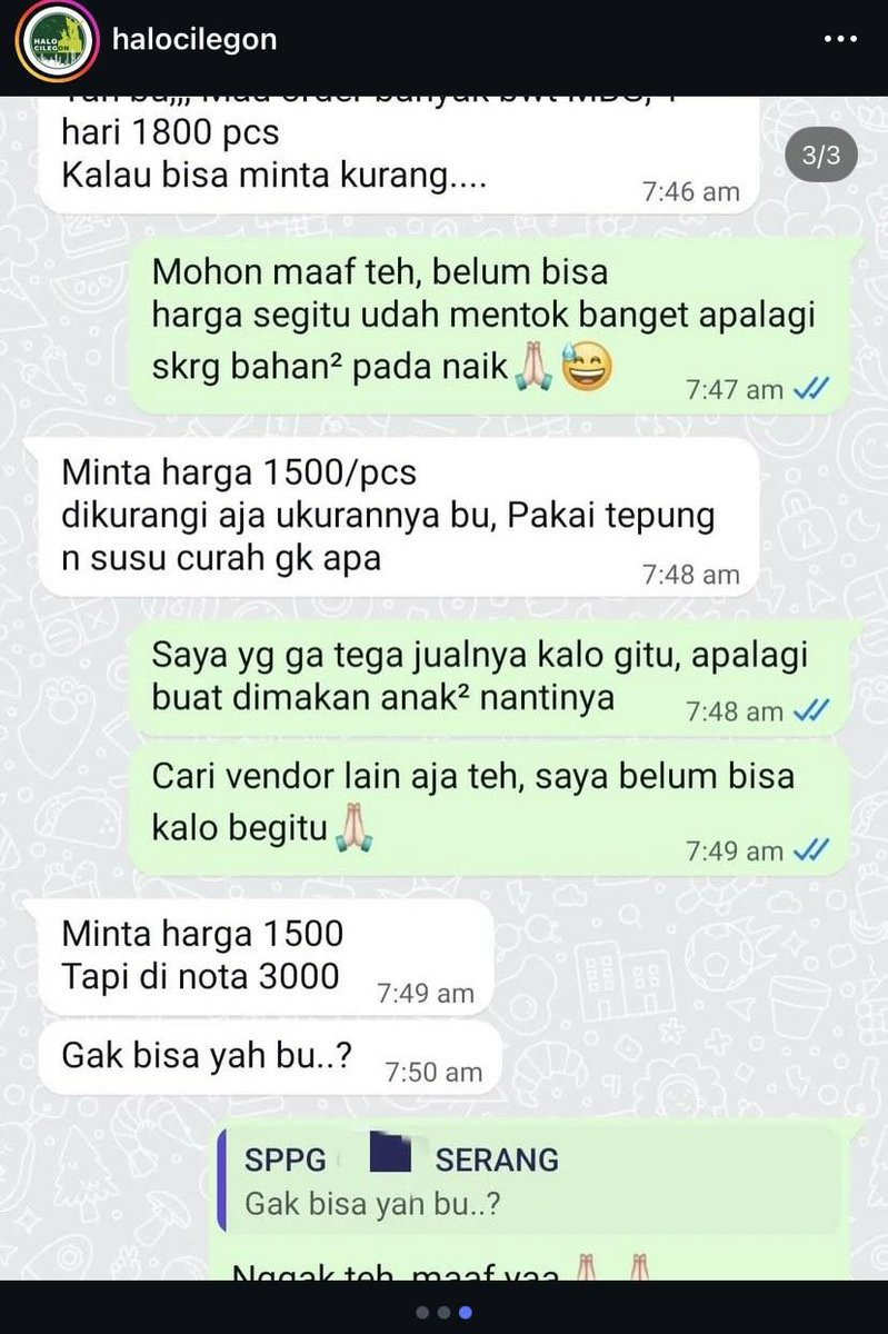 Hidupsebagai62's tweet photo. Menyala SPPG kuhhh...
Tanpa babibu
Harga 1500
Klaim 3000
Selisih 1500 rupiah/pcs

Kali 1800 pcs = 2.7 juta rupiah
Ini satu menu ya :)
Dan per HARI

BAYANGKAN SEBULAN = 81 Juta
SETAHUN = hampir 1M
10 SPPG = 10 M
100 SPPG = 100 M
1000 SPPG = 1 T
30000 SPPG seluruh Indonesia = 30T

Nikmatnya dunia