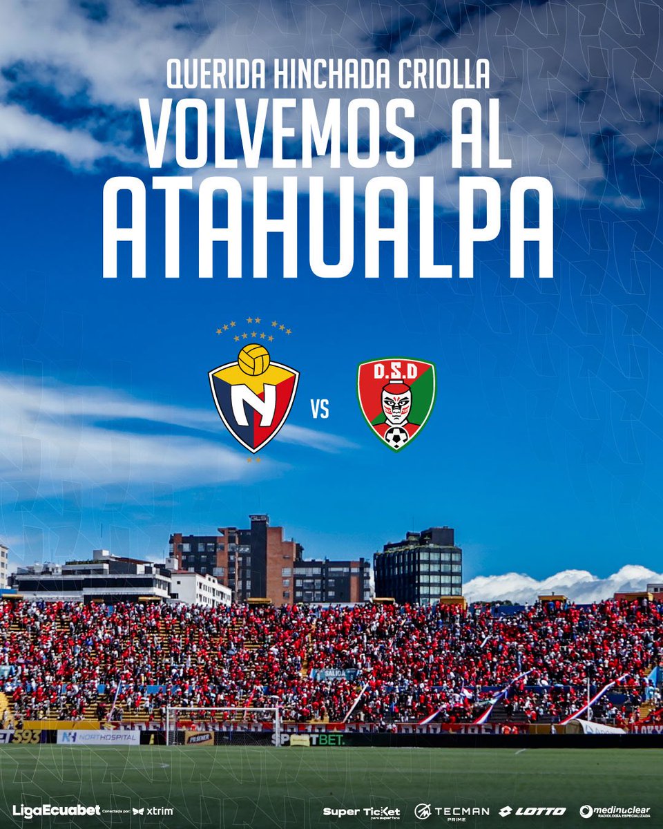 elnacionalec's tweet photo. Hincha Criollo 🔴

Hemos levantado la sanción ante la Federación Ecuatoriana de Fútbol y además, ¡volvemos al Atahualpa!.

Con esfuerzo y gestión hemos logrado estos importantes resultados.

Este es un proceso del que tú eres parte 🫵🏻

TODOS al Atahualpa, que las gradas se vistan de rojo y que tu aliento se sienta en cada segundo.

Adquiere tu boleto 🎟️ en https://t.co/ZJXNM6nHwC y en boleterías del estadio 🏟️.

A El Nacional lo salvamos todos 💪🏻 

#ElNacional #BiTri #62AñosDeGloria