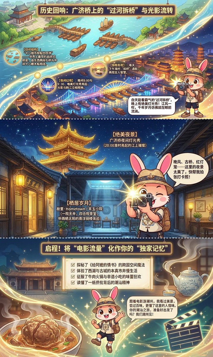 HaiLu91519's tweet photo. ✨ 赞兔兔循着《给阿嬷的情书》足迹漫游潮州！泰佛殿复刻南洋异域风情，开元寺沉淀盛唐古韵，广济桥日夜流转光影，老城街巷藏满牛肉火锅与生腌美味，一城融汇唐风与暹罗气韵，处处皆是电影里的温情烟火。 #给阿嬷的情书 #Teochew #Chiuchow #ChinaTravel #ChaoshanTravel #大美中国 #Zantutu #Chaoshan https://t.co/Ko6WpLKJp5