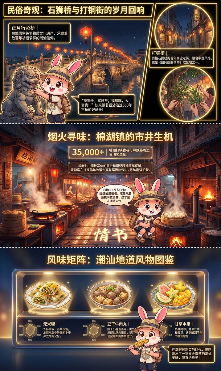 HaiLu91519's tweet photo. ✨ 走进揭阳烟火秘境🐰赞兔兔开启老城漫游！
石狮古桥留存百年民俗，南洋骑楼复刻暹罗旧貌，棉湖街巷漫着小吃热气，泛黄侨批纸页藏着跨海乡愁，舌尖与目光同步邂逅潮汕独有的厚重与温柔。 #给阿嬷的情书 #Teochew #Chiuchow #ChinaTravel #ChaoshanTravel #大美中国 #Zantutu #Chaoshan https://t.co/yCu6HXMhu7