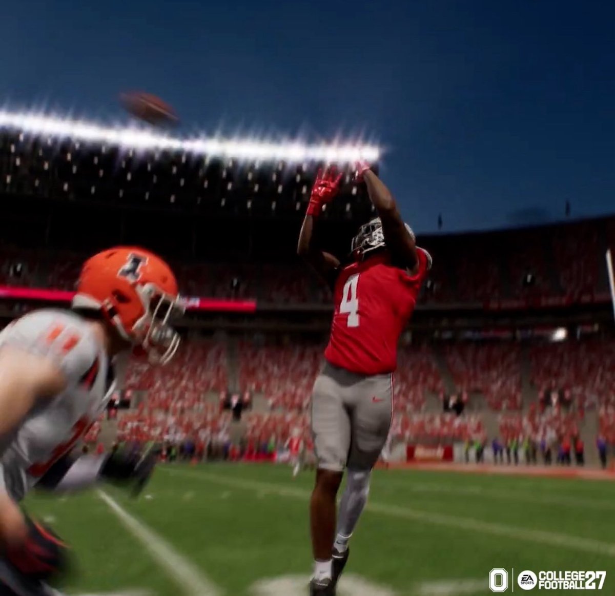 DylanEveryday's tweet photo. The new college football 27 trailer has Illinois vs Ohio State as a night game https://t.co/YPPtPhYMJD