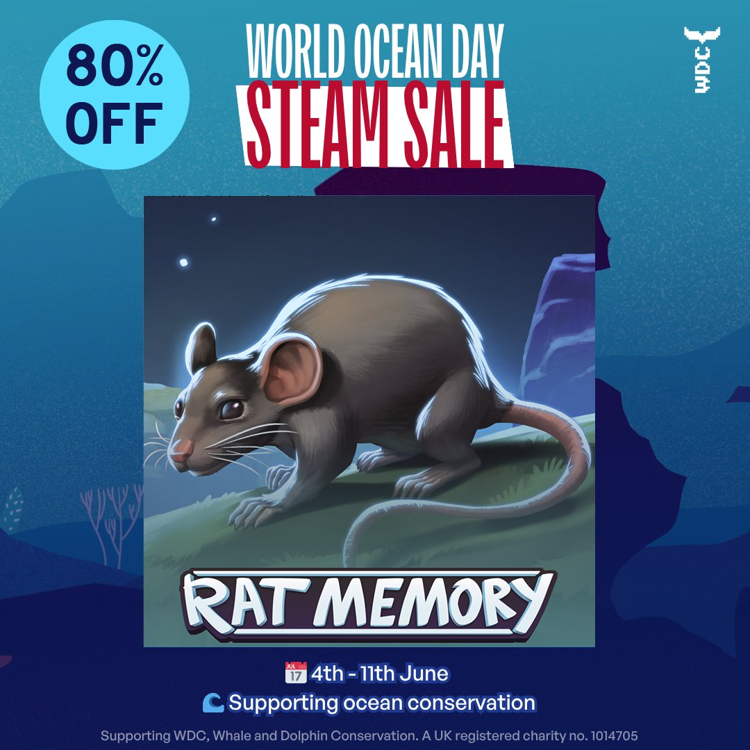 QueroGames's tweet photo. I'm proud to join the #WorldOceanDay Steam Sale from June 4-11!
RAT MEMORY is 80% off. 25% of the net profits will be donated to WDC to support their conservation work of marine life.
https://t.co/9OfzAf9u5d

@GamesForWaves
#WODFEST
@whalesorg https://t.co/f6Nn7UrHjR