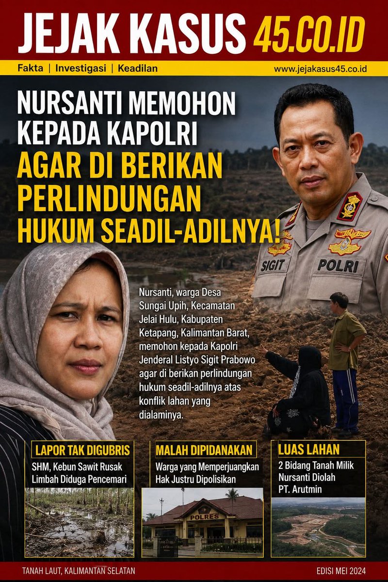 YudhaShanny2's tweet photo. Fakta Penegakan hukum yang lemah....
.
Memperjuangkan hak atas tanah justru berujung dipolisikan. Kisah Nursanti di Ketapang Kalimantan Barat, adalah tamparan keras bagi keadilan di negeri ini. Pak Kapolri @ListyoSigitP, mohon atensi! https://t.co/mgyR9gHx2g