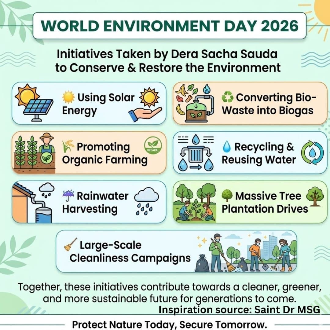Harpxeetkaur94's tweet photo. The message emphasizes large-scale tree plantation, cleanliness campaigns, and water conservation efforts inspired by Saint Gurmeet Ram Rahim Ji.#WorldEnvironmentDay
#WorldEnvironmentDay2026

Saint Gurmeet Ram Rahim Ji https://t.co/buIFFfS8ol
