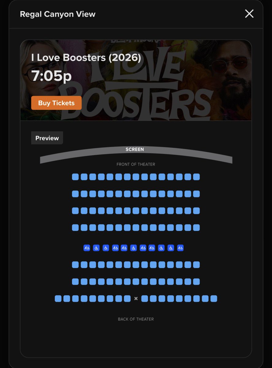 JML_Filmes's tweet photo. shoutout to this person who’s watching the last showing of ‘I Love Boosters’ near me 🥹 (55 miles) https://t.co/jAJoHac02u