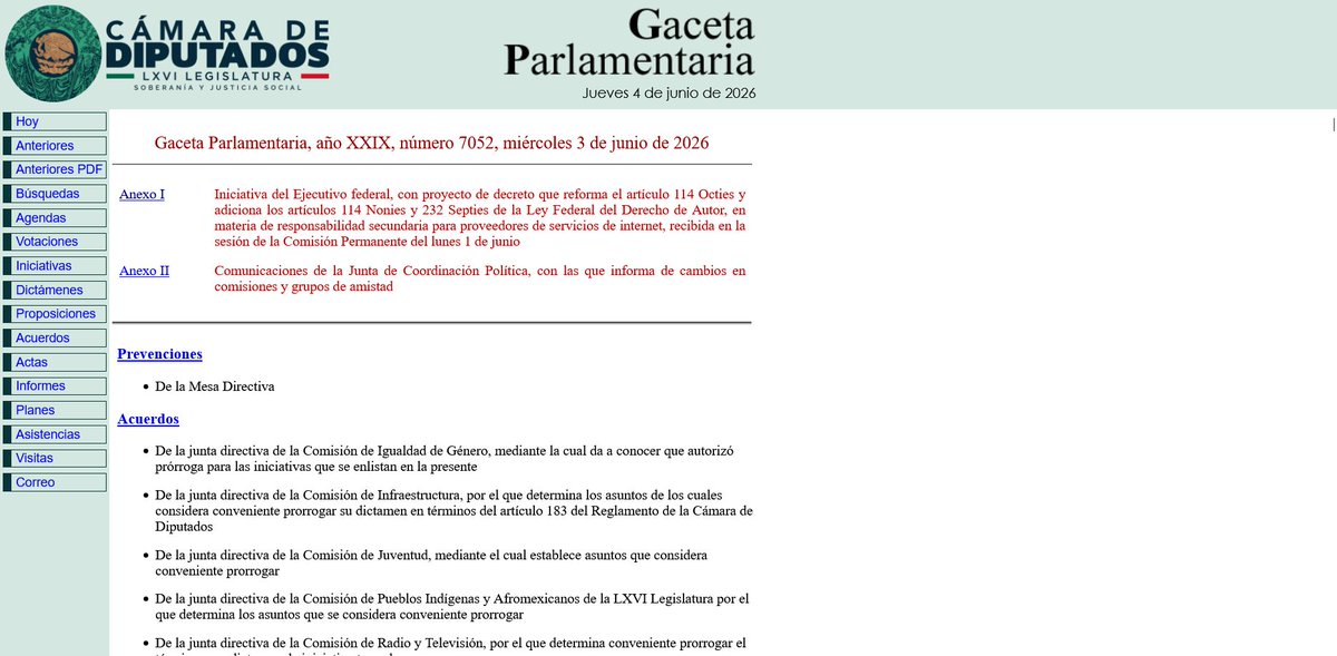 j_olar's tweet photo. Quien no le echa ganas para defender lo indefendible son los bots, entiendo que pagan poco para mucho trabajo, pero aquí está: 

Imagen 1: Captura de la Gaceta del 03-06-2026
Imagen 2: Portada de la Gaceta Parlamentaria de esa misma fecha Anexo I 
Imagen 3: Oficio de la Secretaria de Gobernación remitiendo la Iniciativa 
Imagen 4: Primera página de la Iniciativa 

URL: https://t.co/NtykjCrAHE

Quien no sepa buscar iniciativas con gusto le enseño, siempre y cuando no lleguen como @chrix2