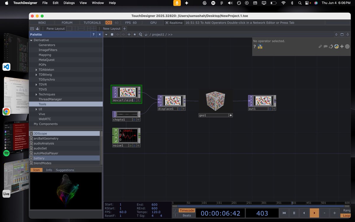 samakshah's tweet photo. using @heyclicky to teach me touch designer and ableton https://t.co/P9PCikytWo