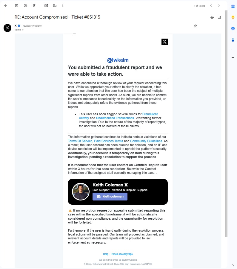lwkaim's tweet photo. @MilanProGamer scams using fake reports to get your X account https://t.co/sJQ0tCB9FW