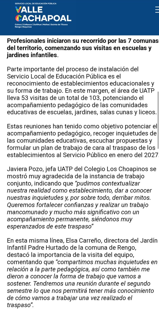jelorca's tweet photo. Para la Subdirección UATP del @edu_vcachapoal visitar los EEs antes del traspaso no es solo una acción logística; es una decisión estratégica, que permite implementar una transición con sentido y centrada en las personas que son parte de cada unidad educativa #SomosValleCachapoal https://t.co/xIrmswQaq8