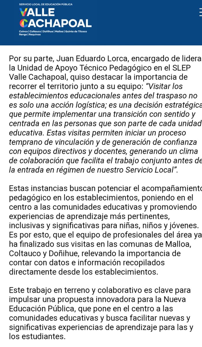 jelorca's tweet photo. Para la Subdirección UATP del @edu_vcachapoal visitar los EEs antes del traspaso no es solo una acción logística; es una decisión estratégica, que permite implementar una transición con sentido y centrada en las personas que son parte de cada unidad educativa #SomosValleCachapoal https://t.co/xIrmswQaq8