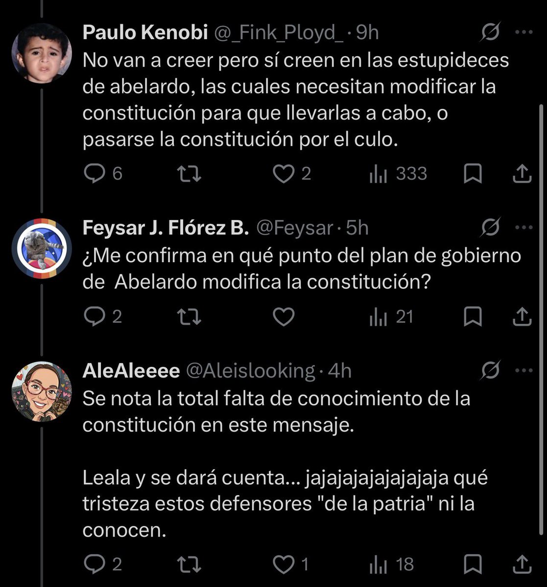 Feysar's tweet photo. @Aleislooking @_Fink_Ployd_ @MelissaDelahoz @juano191 Acá usted afirma que Abelardo va a modificar la constitución, puede responder o solo se defiende como los ignorantes 

Espero la respuesta zurda 🤷🏻‍♂️ https://t.co/d5gkUeOKQb