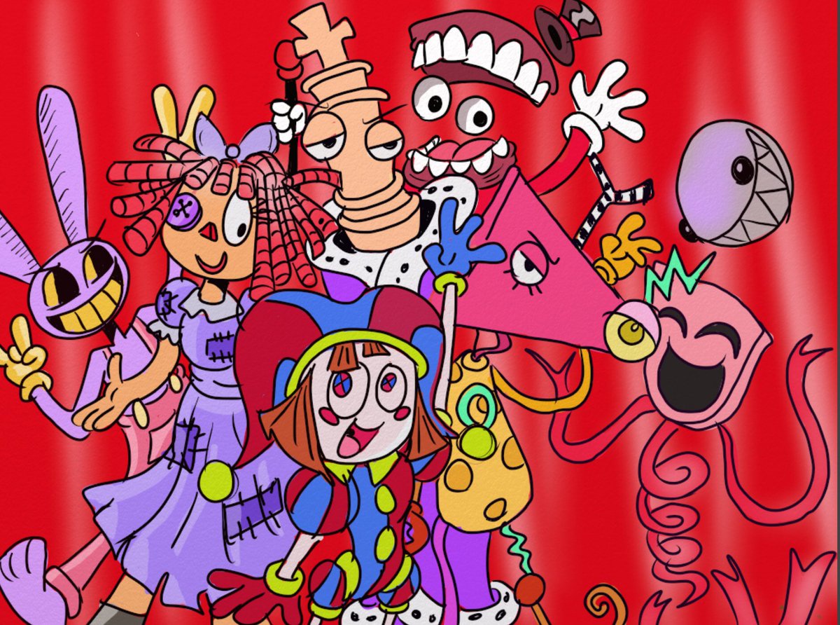 KingofToons's tweet photo. Hope everybody has fun watching the final episode of The Amazing Digital Circus in theatres tonight, couldn’t go but hey, first time drawing most of the characters, I did two of them via commissions when the show first started

Thank you Glitch for creating such a fun indie show https://t.co/e7tffPDcZA