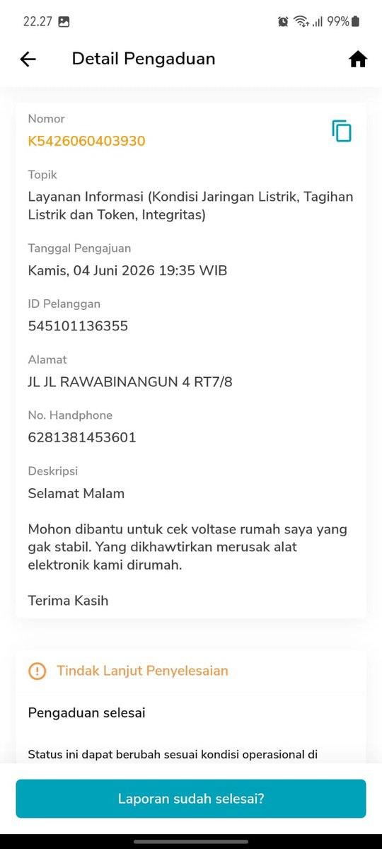 kim_ybae's tweet photo. @pln_123 selamat Pagi min, saya udh beberapa kali lapor ke aplikasi perihal naik turun nya voltase di rumah saya. Tapi hingga saat ini blm pernah ada kunjungan ke rumah kami buat cek. Jadi langkah apa lagi yg kami harus lakukan? https://t.co/32XZsNPLmM
