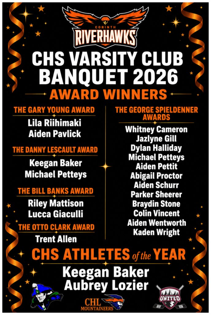 CorinthNY's tweet photo. Our CHS Varsity Club, in collaboration with the Corinth All-Sports Booster Club, recently hosted the annual Varsity Club Awards Night and Dinner! We celebrated the outstanding achievements of our student athletes this year! Congratulations to all!
 #RiverhawsRising #CHSProud https://t.co/rtIyblXHhG