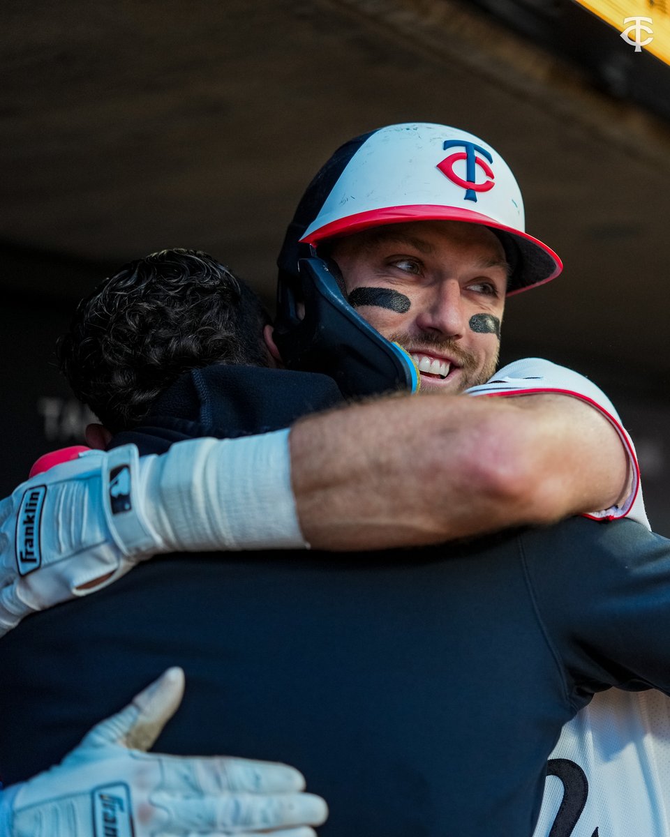 Twins's tweet photo. Hit a home run, get a hug https://t.co/8Uf0isnnzc