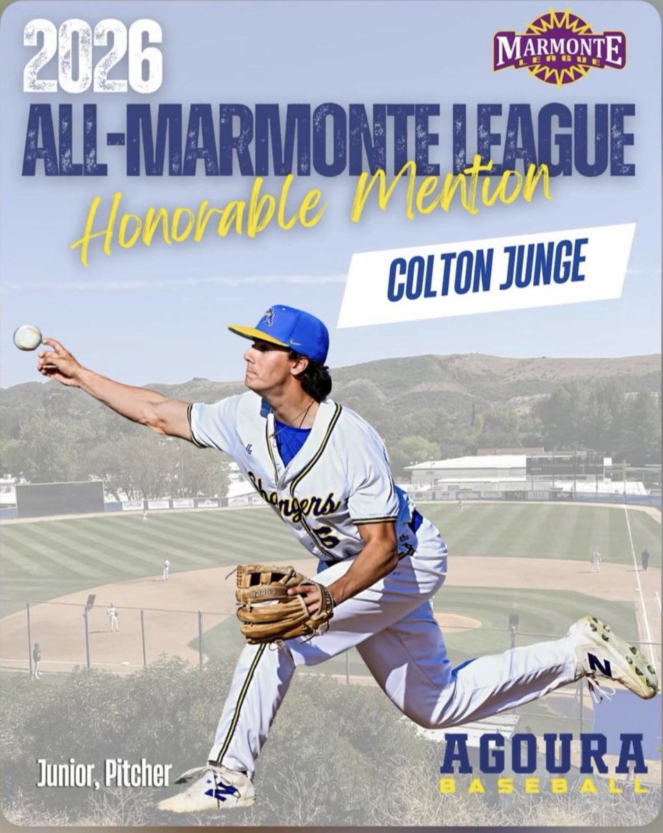 Agoura_Baseball's tweet photo. Colton Junge, RHP, Agoura HS — Earned Honorable Mention All-Marmonte League honors after serving as one of the Chargers’ most dependable arms out of the bullpen. Junge thrived in high-pressure situations, inheriting 21 runners and allowing just one to score all season—an incredible testament to his composure, competitiveness, and ability to shut down rallies. Time and again, he delivered when his team needed him most, making him a key piece of Agoura’s success this season. Congratulations on a well-deserved honor. #AllMarmonteLeague #AgouraBaseball