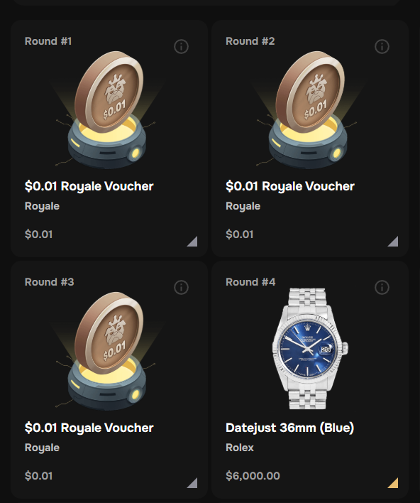 Royale's tweet photo. 💰120.02➡️💰6,000 right into💰83.70➡️10,550 

Luffy has been COOKING today 🔥

What would you do if you pulled that Rolex Datejust or Iced Out Bat pendant?! https://t.co/k815l1esRf