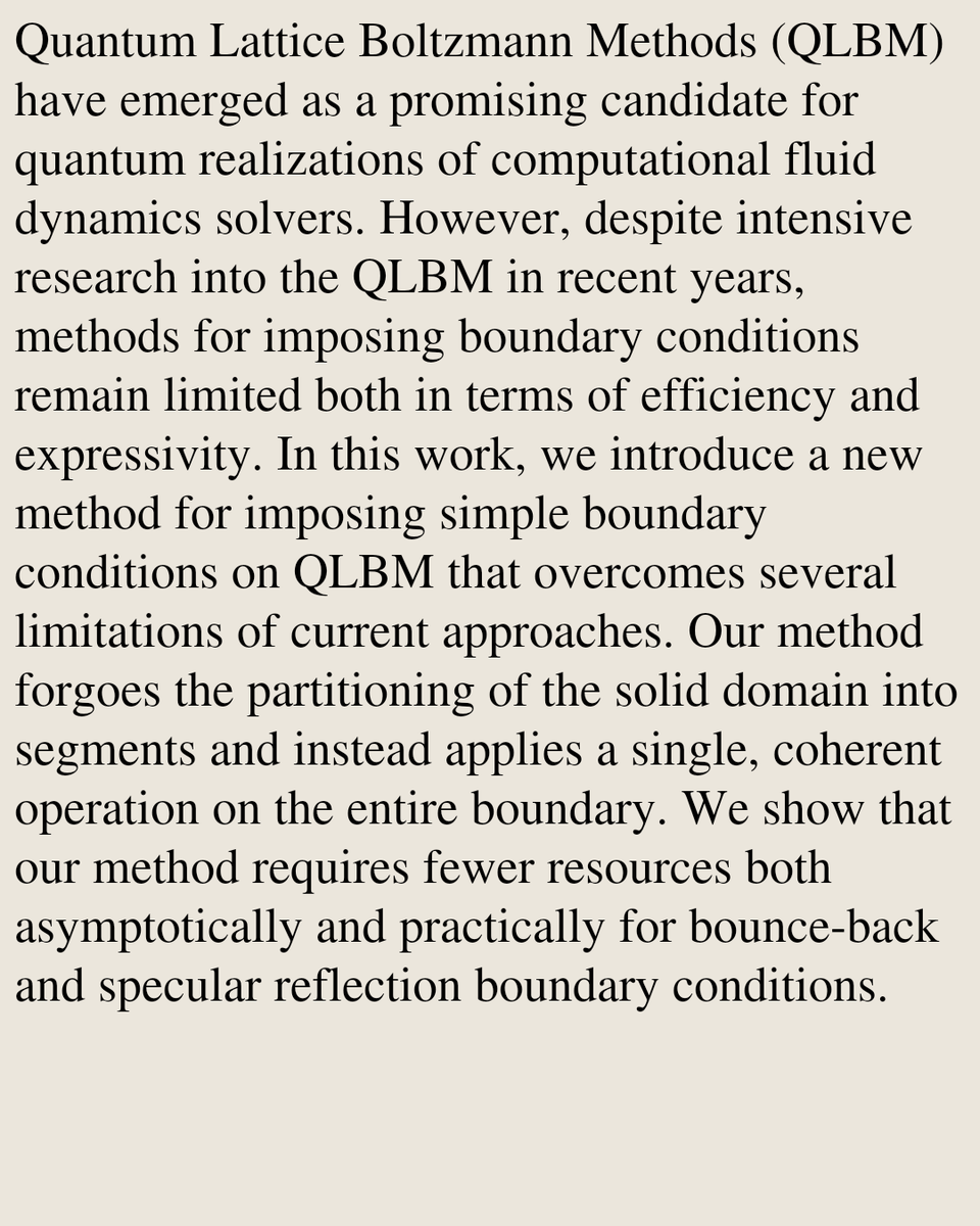 QuantumPapers's tweet photo. Efficient and Expressive Boundary Conditions in Quantum Lattice Boltzmann Methods

Călin A. Georgescu, Matthias Möller
https://t.co/piCQEOM1An [𝚚𝚞𝚊𝚗𝚝-𝚙𝚑 𝚙𝚑𝚢𝚜𝚒𝚌𝚜.𝚌𝚘𝚖𝚙-𝚙𝚑] https://t.co/4dx9x3fD0E