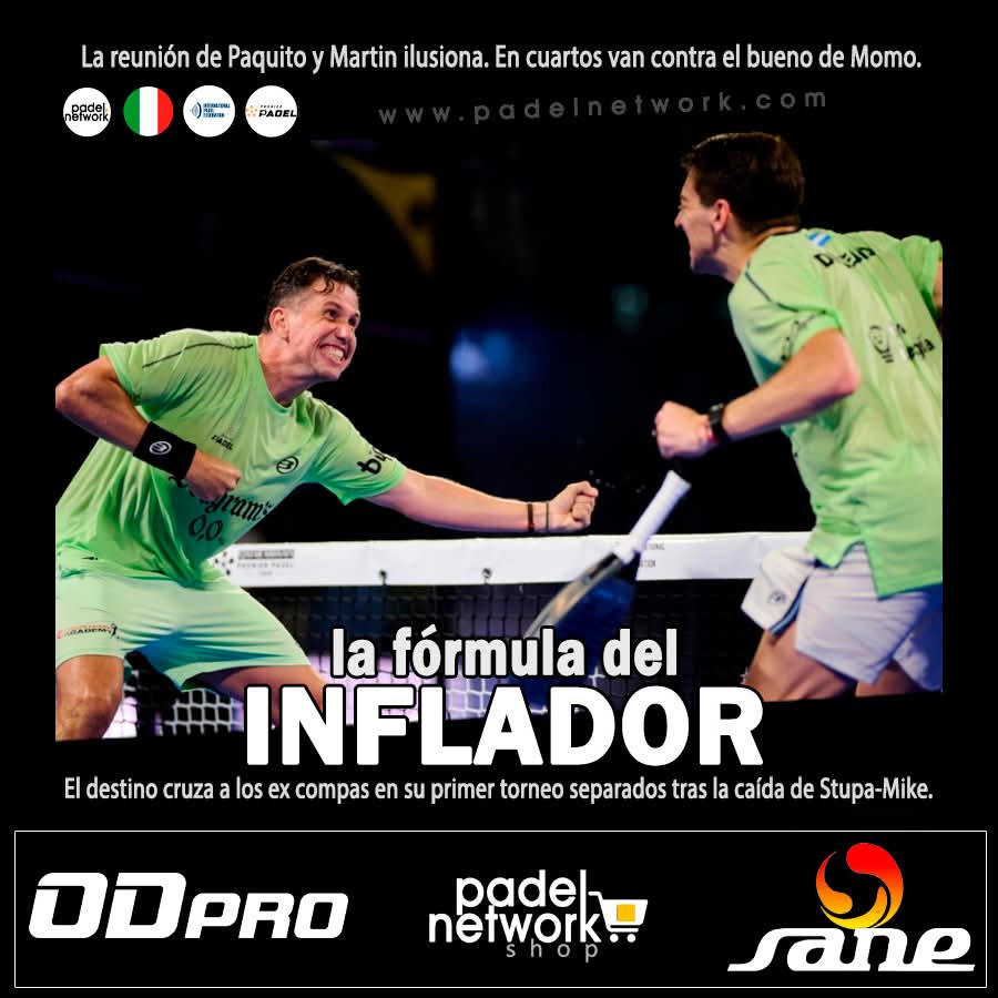 PadelNetwork's tweet photo. La fórmula del inflador volvió a funcionar y la reunión de Martin y Paquito ilusiona. Pero Tincho no fue el único fortalecido de la separación: Momo también está en cuartos con Campa y ¿a que no sabés con quién se cruzan por haber eliminado a Stupa-Yanguas? Con Di Nenno-Navarro. https://t.co/ThEf3aFvQf