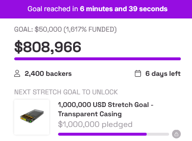 herrmann1001's tweet photo. $808k+ raised with over 2380 backers on Proxmark5 - thank you!

We're pushing hard for the $1M Transparent Casing stretch goal in the final week.

Only 7 days left at early pricing.

What do you think,  should we go for it? https://t.co/LbRji7eLW7