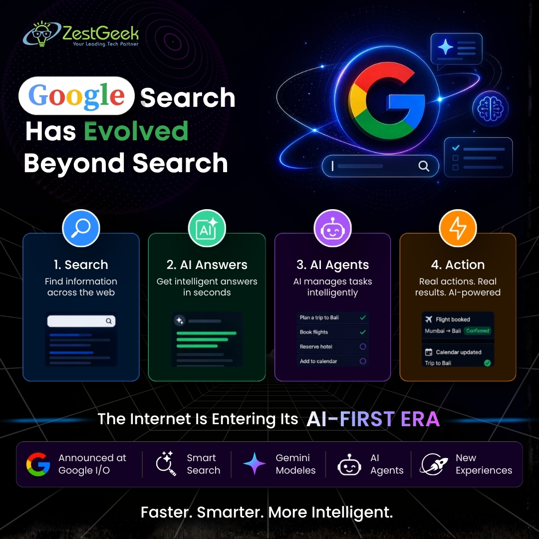 ZestGeekS's tweet photo. Google Search is no longer just about finding information, it's about getting things done.

Welcome to the AI-first future. 🚀

🌐 https://t.co/KI8AJAX9tg | 📞 +91 98885-53766

#GoogleIO #AISearch #ArtificialIntelligence #BusinessGrowth #ZestgeekSolutions https://t.co/o7uYQFqLE9