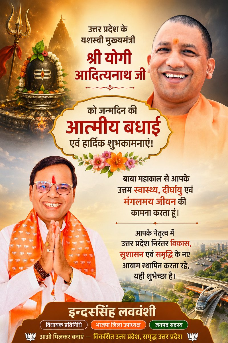IBiaora's tweet photo. सुशासन, सुरक्षा और विकास के प्रतीक! ✨उत्तर प्रदेश के गौरवशाली मुख्यमंत्री, पूज्य महाराज श्री MYogiAdityanath योगी जी को #जन्मदिन की कोटि-कोटि बधाई।बाबा गोरखनाथ और प्रभु श्री राम की कृपा आप पर सदा बनी रहे। आप दीर्घायु हों और सदैव स्वस्थ रहें। #indersinghlovewanshibiaora 💐 https://t.co/GcS6Lon7p4