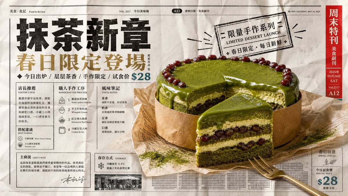 VigoCreativeAI's tweet photo. 把产品放在旧报纸上，它就不再是商品了——它变成了一件有来历的物件。

这组图用报纸版式做了 4 个品类：手冲咖啡、复古耳机、户外手表、抹茶蛋糕。 看着像旧物，其实卖的是新品。

拆一下 👇🧵 https://t.co/cSFBBDN44Q