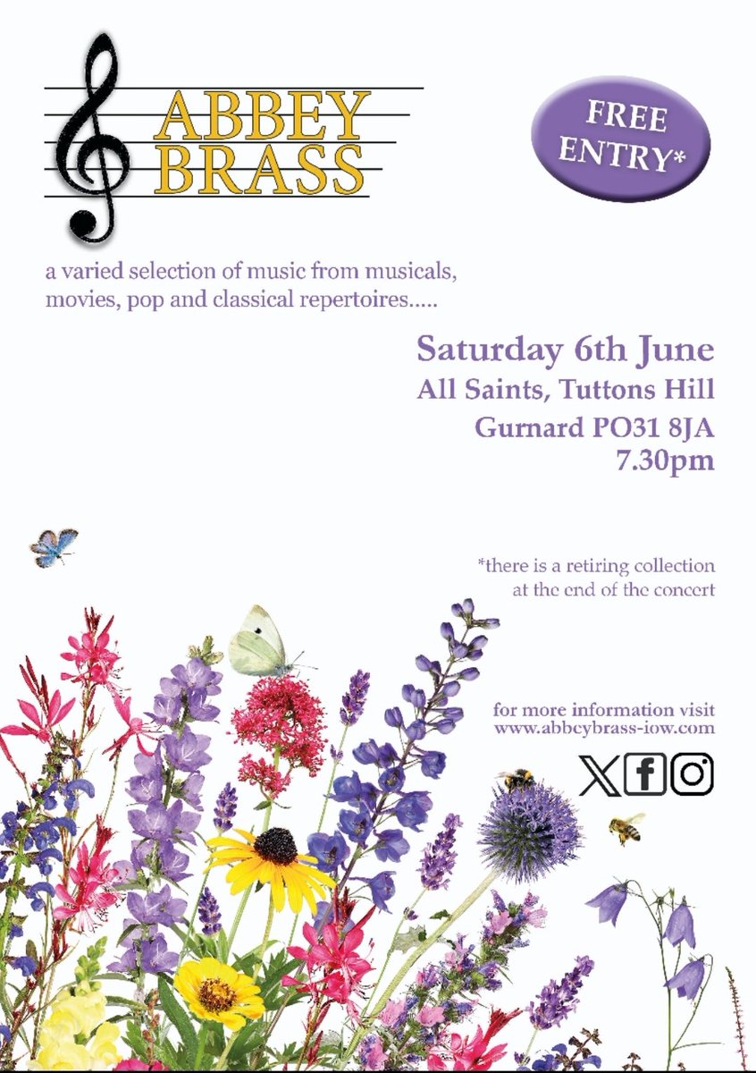 abbeybrassiow's tweet photo. 🎼 A reminder that Abbey Brass are performing at All Saints' Church, Gurnard tomorrow (Saturday) at 7.30pm. Free admission, refreshments and raffle. https://t.co/bbWgBQLT7j