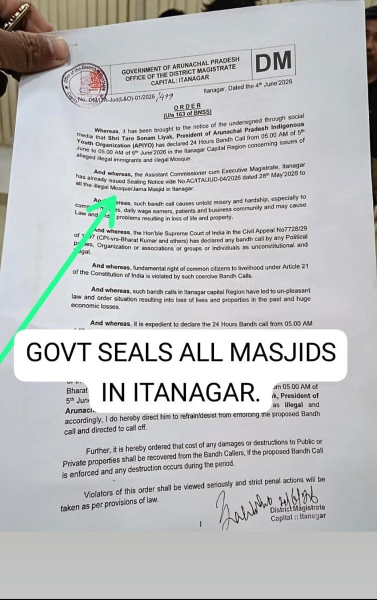 KreatelyMedia's tweet photo. 🚨 All illegal Mosques sealed in Itanagar, Arunachal Pradesh 

The tribals of Arunachal Pradesh fought and saved their land. https://t.co/haKAnk4vqr