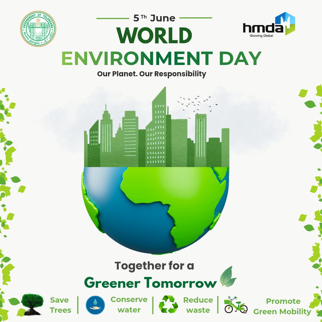 HMDA_Gov's tweet photo. 🌍 World Environment Day 2026
A sustainable future begins with the choices we make today. Let us work together to protect our environment by saving trees, conserving water, reducing waste, and promoting green mobility.
Our Planet. Our Responsibility.
#WorldEnvironmentDay #GreenTomorrow #Sustainability #SaveTrees #ConserveWater #ReduceWaste #GreenMobility #HMDA