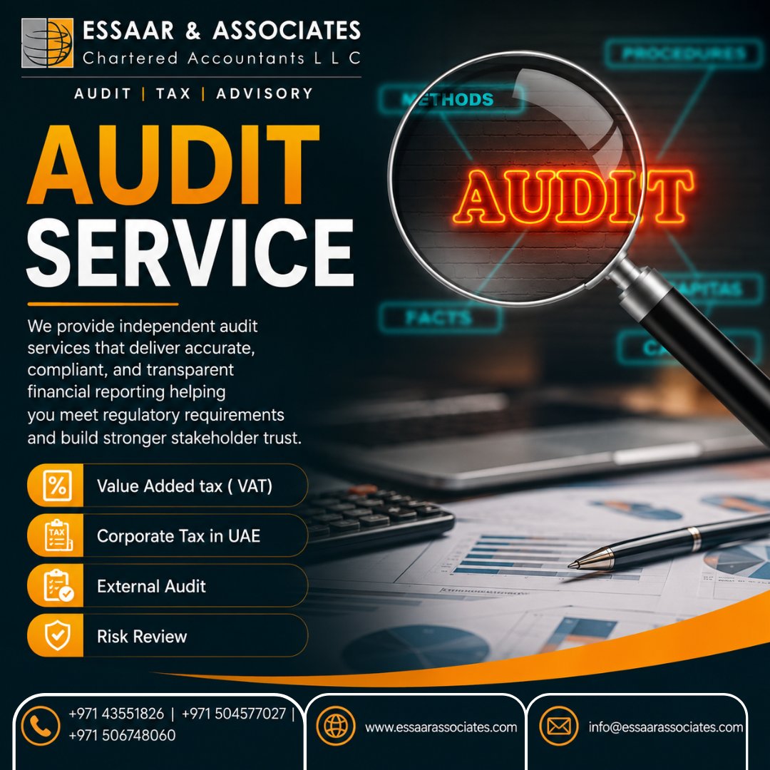 essaarassociate's tweet photo. 📊 Stay compliant and strengthen stakeholder trust with professional audit services from Essaar &amp; Associates.

✅ External Audit
✅ VAT Services
✅ Corporate Tax Advisory
✅ Risk Review
📞 +971 43551826
🌐 https://t.co/enCLybXsxC
#AuditServices #CorporateTaxUAE #VATServices #UAEB https://t.co/3uEkAcI0aM