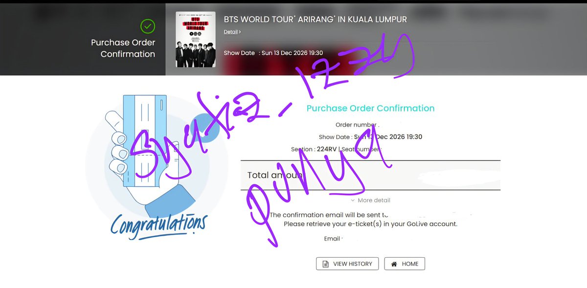 Syafizzy_'s tweet photo. Manage to secure extra 
Available cat 9
2 x side by side 
2x not side by side
Section : 224RV
RM100 TS applied per ticket

#Btsinkl https://t.co/9iLZ9eawtf