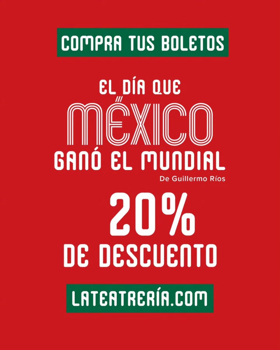 EZENICAmx's tweet photo. ¿Qué puede pasar cuando 16 años de amor se juegan en 90 minutos? ⚽️❤️‍🩹

Faltan 24 horas para el arranque.

Mañana se abre el telón de “EL DÍA QUE MÉXICO GANÓ EL MUNDIAL”.

🗓️ Estreno 6 de junio
🕕 Funciones 6:00 y 8:00 PM

📍 La Teatrería https://t.co/tYpyLNjaBq