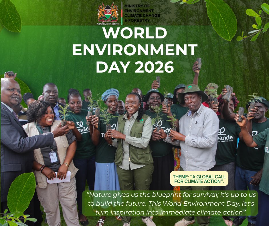 DeboraBarasa's tweet photo. On behalf of my Ministry , I warmly invite you all to join us in celebrating World Environment Day 2026, taking place today, Friday, 5th June 2026, at the Ol Kalou Arboretum in Nyandarua County.
Together with the Principal Secretary for the State Department for Environment and Climate Change, Dr. Eng. Festus Ng’eno, CBS, MIEK, and the Director General of the National Environment Management Authority (NEMA), Dr. Mamo B. Mamo, EBS, we are honored to host this important national event that calls upon all of us to reflect, unite, and act.
Guided by this year’s theme, “Inspired by Nature. For Climate. For Our Future,” we gather to confront the urgent and interconnected global challenges of climate change, biodiversity loss, and pollution. These are not distant threats they are realities that directly affect our livelihoods, our ecosystems, and the future of our nation.
Our choice of Nyandarua County is deliberate and symbolic. Nestled within the Aberdare Mountains ecosystem and near Lake Ol Bolossat, this region represents the lifeblood of Kenya’s water towers, agricultural productivity, and ecological heritage. It reminds us of what is at stake and what we must protect.
Today’s celebrations will showcase key national initiatives that are driving our sustainability agenda, including the Presidential 15 Billion Trees Programme, the expansion of electric mobility, and the promotion of climate-smart agriculture at the community level.
Environmental stewardship is a shared responsibility. It demands a whole-of-society approach bringing together government, citizens, youth, the private sector, and community leaders. I therefore call upon all Kenyans to join us at the Ol Kalou Arboretum and be part of this collective action.
For those unable to travel to Nyandarua, I encourage you to mark this day meaningfully wherever you are plant a tree, protect a natural resource, and commit to sustainable practices within your communities.
Together, let us be inspired by nature to safeguard our climate and secure our future.
@WilliamsRuto 
@_KithureKindiki 
@HonWetangula 
@Environment_Ke 
@EnviClimateC_Ke 
@Forestry__Kenya 
@UNFCCC 
@NemaKenya 
@KeForestService 
#15Billiontrees