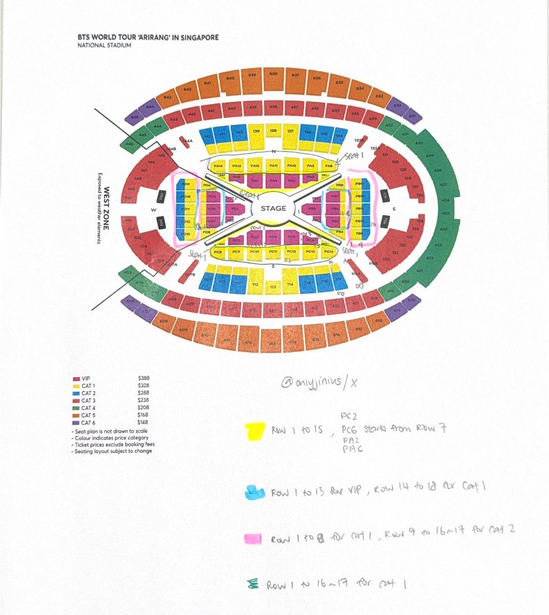 onlyjinius's tweet photo. updated rows for floor!!

VIP have about 15 rows for the long side of stage and 13 rows (for the second sections) for short side of stage 

Cat 1 and Cat 2 floor ends at row 16-17

seat 1 starts from the LEFT facing the stage!! https://t.co/fIBQcltHvM