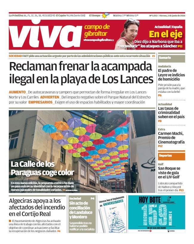 VCampoGibraltar's tweet photo. ¡Buenos días, Campo de Gibraltar! 👋

🗞️ Esta es nuestra portada del viernes, 5 de junio de 2026

🔗 Puedes descargarte el PDF completo en 👉🏻 https://t.co/KaZYQ76oMe https://t.co/qVEyMKvo90