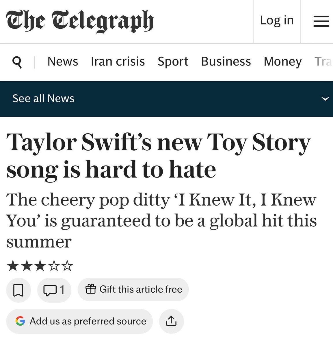 swiftpage13's tweet photo. ✍️@Telegraph gives Taylor Swift's “I Knew It, I Knew You” a 3/5 positive review.

“It is catchy and cheery and effusively upbeat. It has been hailed as Swift’s return to country, but it’s really not, it has more of a 1970s soft pop rock ambience, like a jaunty Carole Bayer Sager or Neil Sedaka jingle. Musically, the highlight is some lovely California Beach Boys style harmonies that rise up after the second chorus, amidst a swell of banjos and saxophones.”