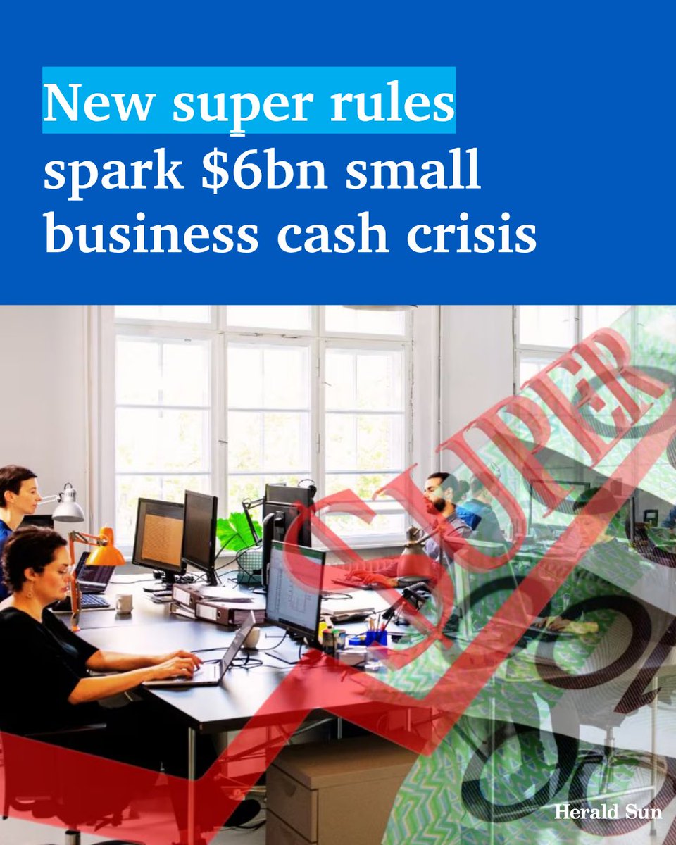 theheraldsun's tweet photo. Australian small businesses could be forced to raid personal savings as new Payday Super rules requiring employers to pay superannuation with every wage cycle loom > https://t.co/8Kz7909hSV https://t.co/cNELFslVLR